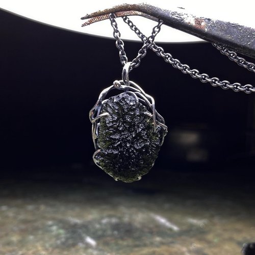 Moldavite entangled necklace