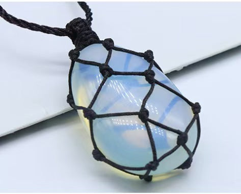 Opal Water drop semi-precious stone net bag pendant