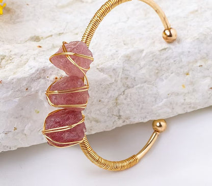 Natural Crystal Raw Stone Wrapped Wire Bracelet