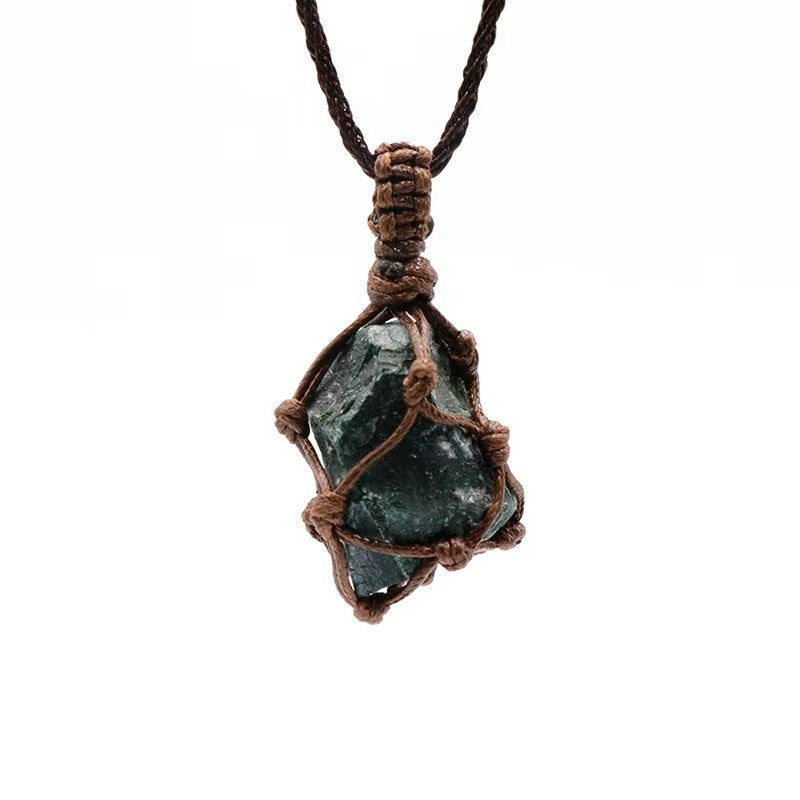 Water Tank Agate Raw stone net bag pendant