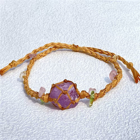 Amethyst Natural crystal raw stone net bag woven bracelet