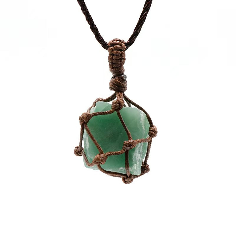 Green Aventurine Raw stone net bag pendant