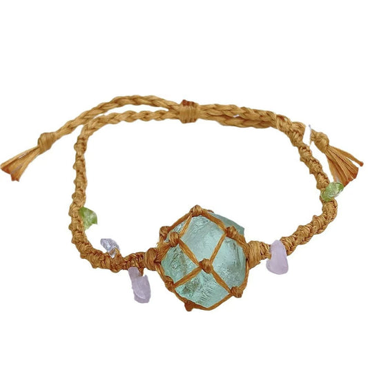 Green fluorite Natural crystal raw stone net bag woven bracelet