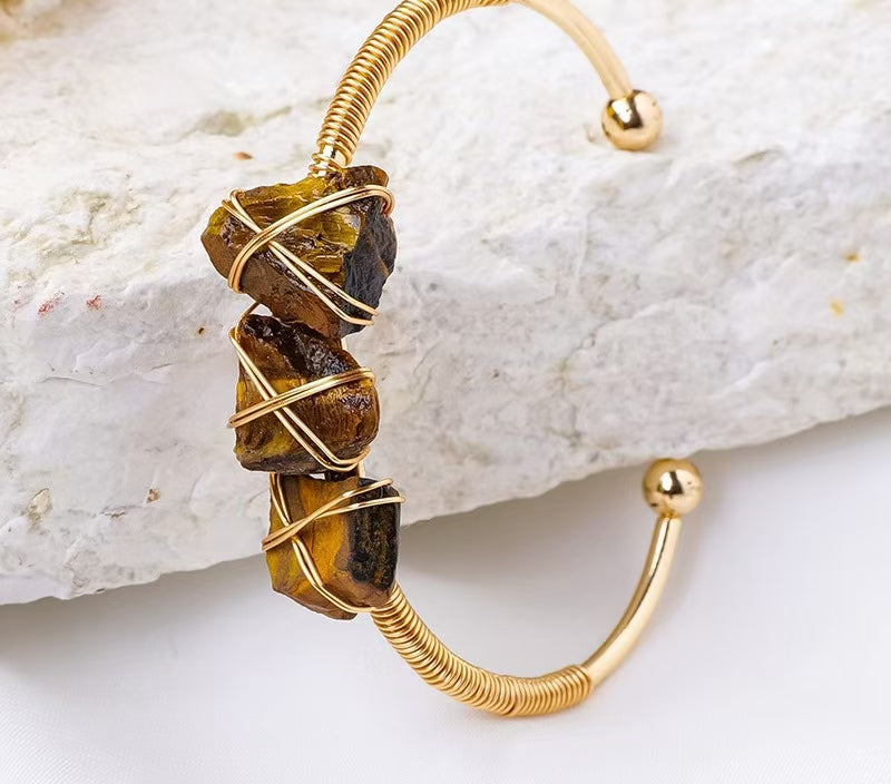 Natural Crystal Raw Stone Wrapped Wire Bracelet