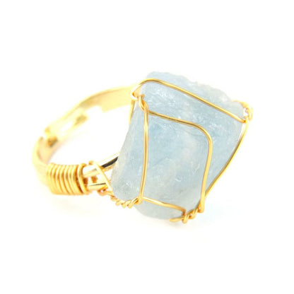 Unique handmade wrapped crystal raw stone agate ring