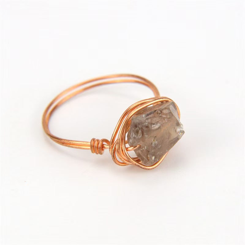 Unique Handmade Wrapped Natural Crystal Chip Agate Ring