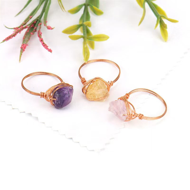 Unique Handmade Wrapped Natural Crystal Chip Agate Ring