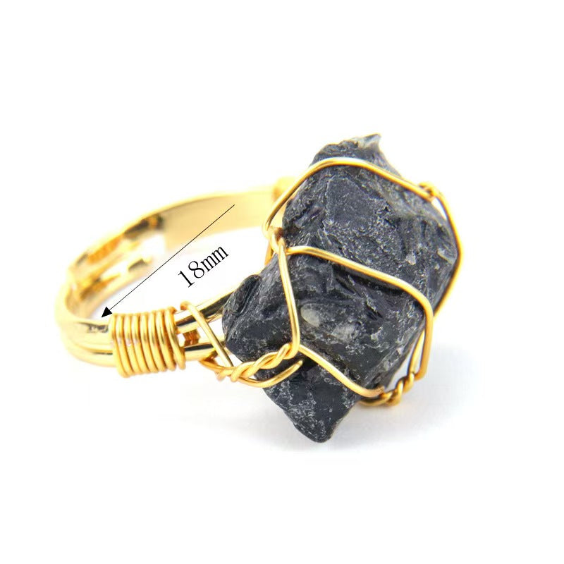 Unique handmade wrapped crystal raw stone agate ring