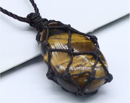 Tiger eye Water drop semi-precious stone net bag pendant