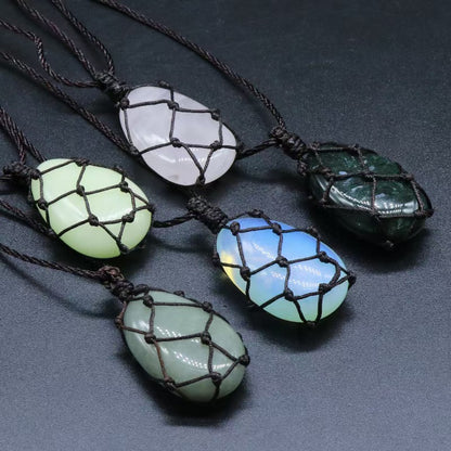 Green Aventurine Water drop semi-precious stone net bag pendant