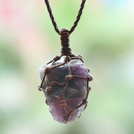 Amethyst Raw stone net bag pendant