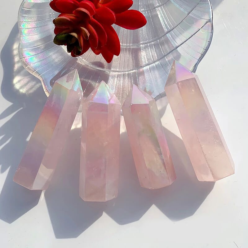 Angel Aura Rose Quartz Tower Crystals