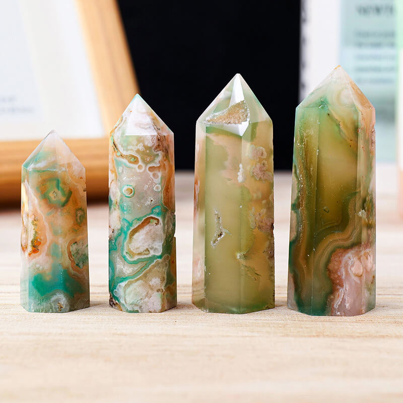 Green Sakura Flower Agate Cherry Tower Point Bulk