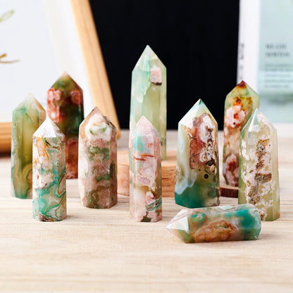 Green Sakura Flower Agate Cherry Tower Point Bulk