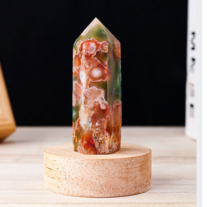 Green Sakura Flower Agate Cherry Tower Point Bulk