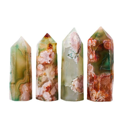 Green Sakura Flower Agate Cherry Tower Point Bulk