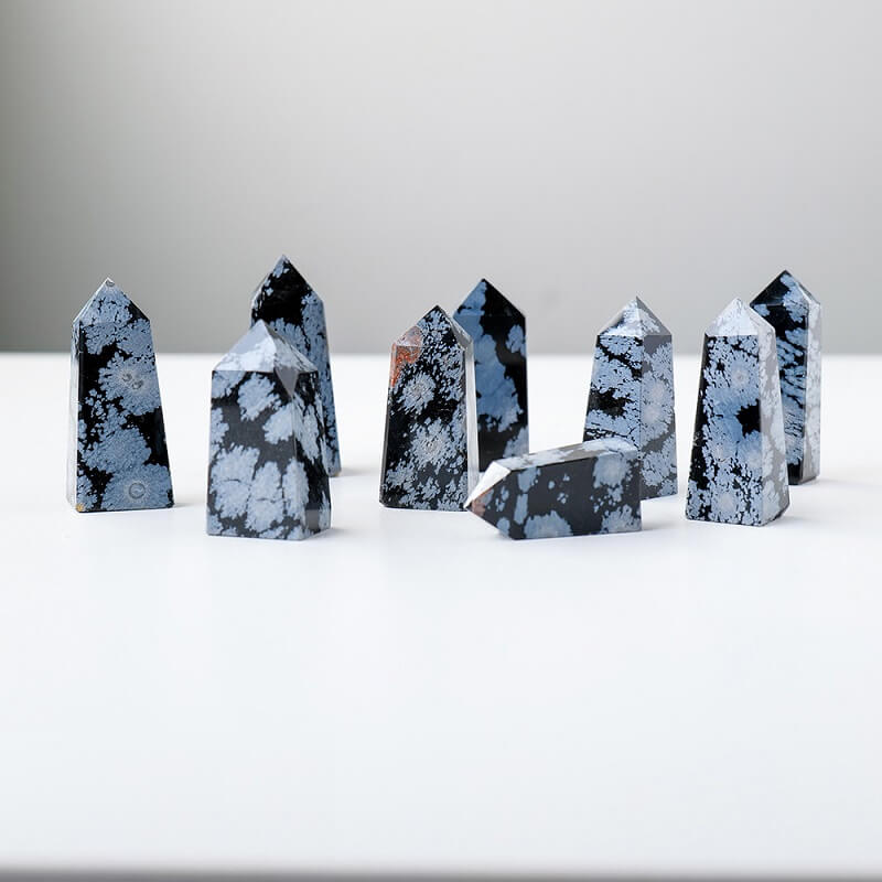 Natural Snowflake Obsidian Crystal Four Pronged Column