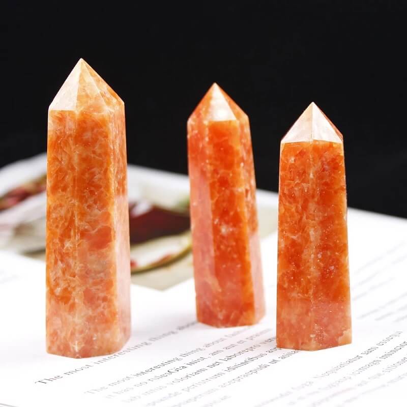 Natural Point Sunstone Crystal Healing Stone Tower