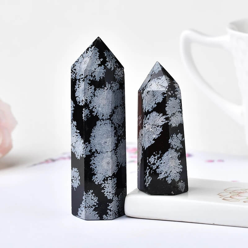 Snowflake Obsidian Quartz Crystal Point Tower