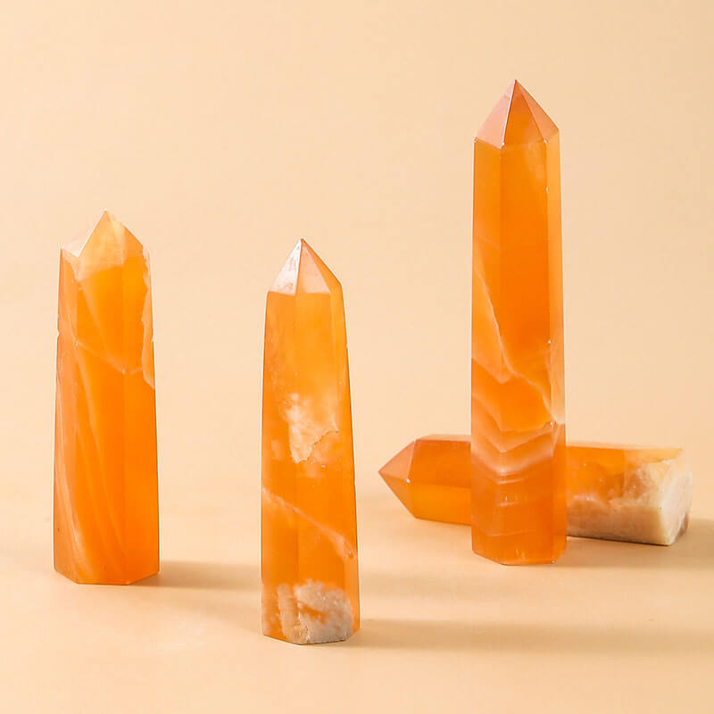 Yellow Honey Calcite 4′′ Hexagonal Pointed Tower