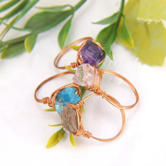 Unique Handmade Wrapped Natural Crystal Chip Agate Ring