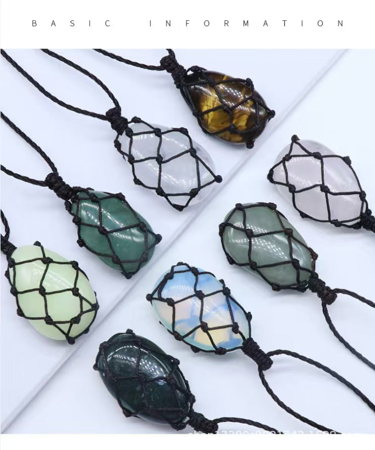 Green Aventurine Water drop semi-precious stone net bag pendant