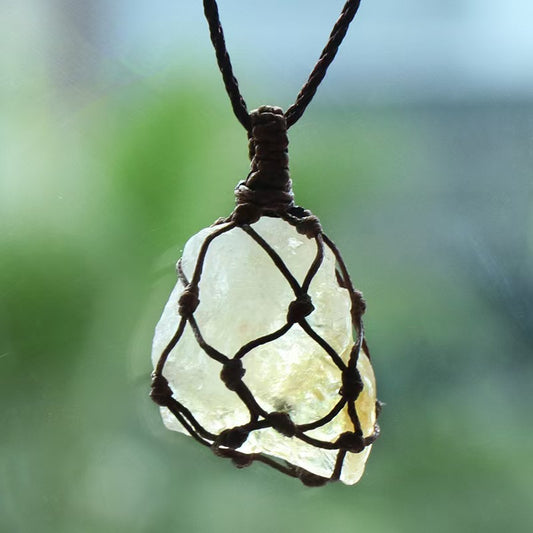 Citrine Raw stone net bag pendant