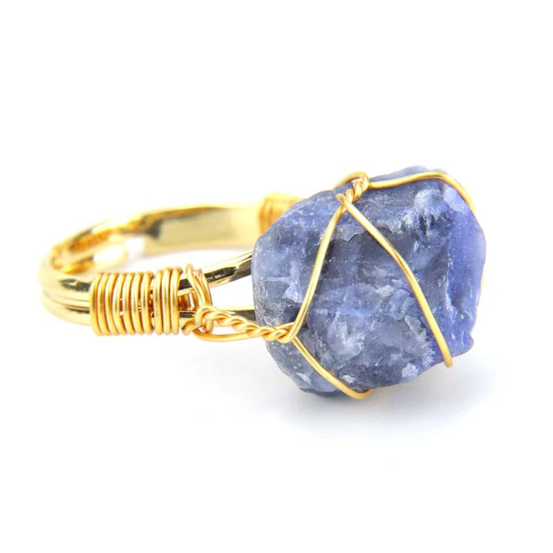 Unique handmade wrapped crystal raw stone agate ring