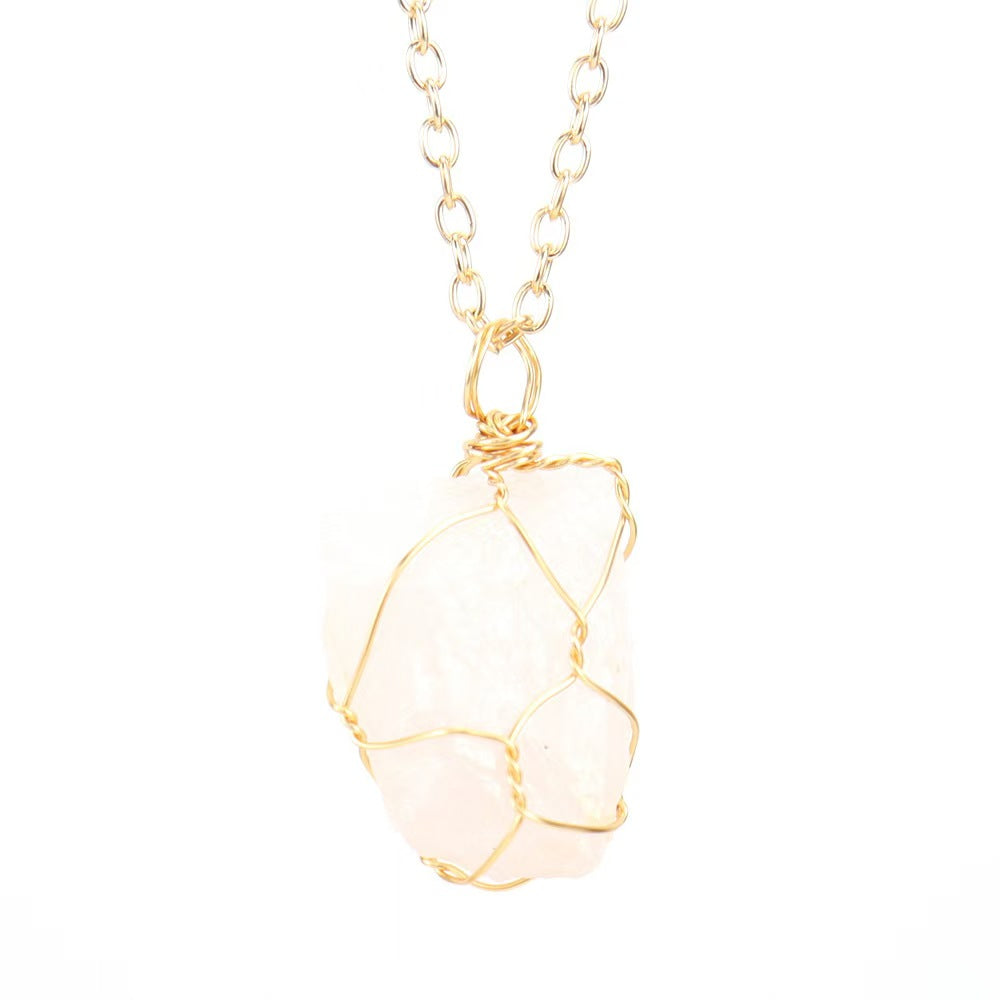 Irregular Natural Crystal Tiger Stone Raw Pendant Handmade Wrapped Stone Necklace