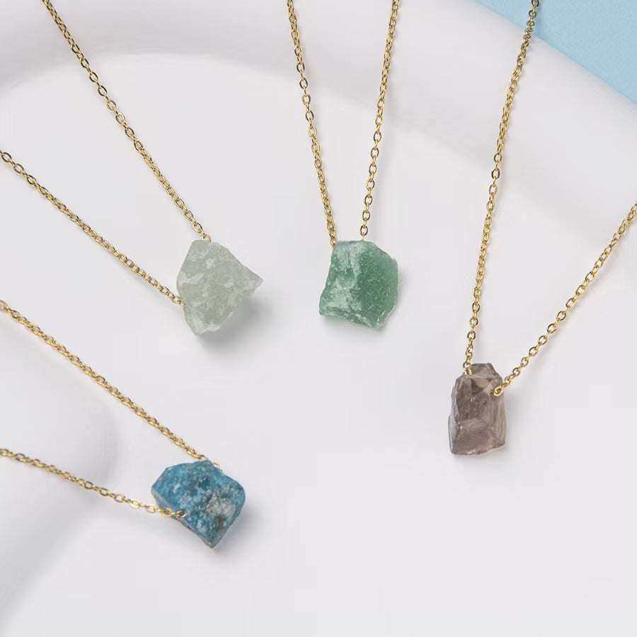 Crystal Raw Stone Necklaces. Handcrafted with natural stones like Amethyst, Citrine, and Lapis Lazuli for style and wellness.