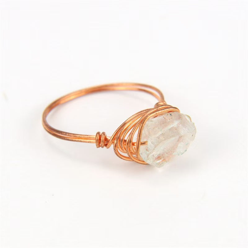 Unique Handmade Wrapped Natural Crystal Chip Agate Ring