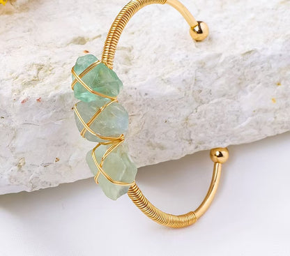 Natural Crystal Raw Stone Wrapped Wire Bracelet