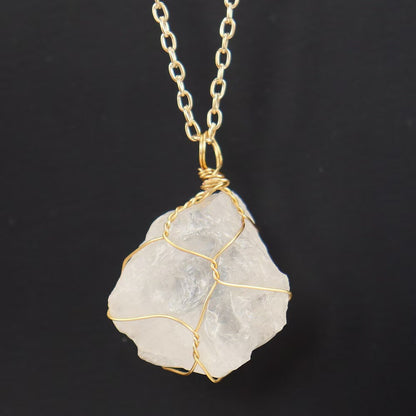 Irregular Natural Crystal Tiger Stone Raw Pendant Handmade Wrapped Stone Necklace