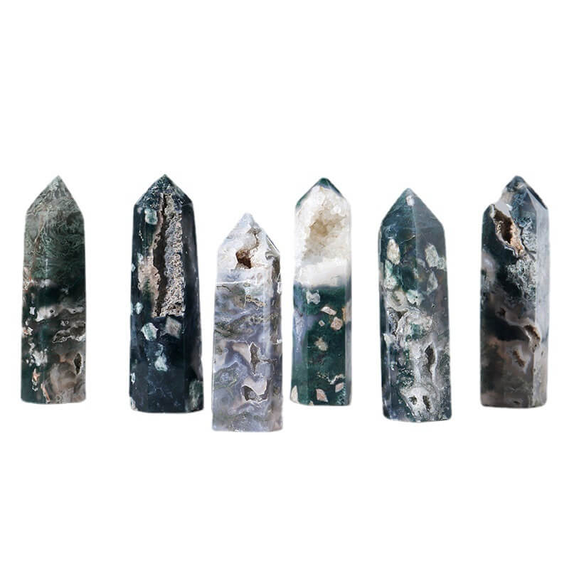 Moss Agate Tower Point Crystal Bulk